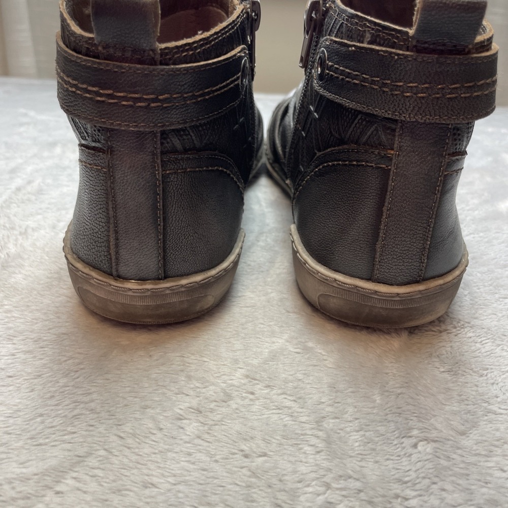 Biza Kinetic Leather Ankle Boots Size EU 41 US 10-10.5 Gray Brown Side Zip Moto - Picture 4 of 9